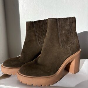 Dolce Vita Olive Suede Lug Sole Heeled Boots